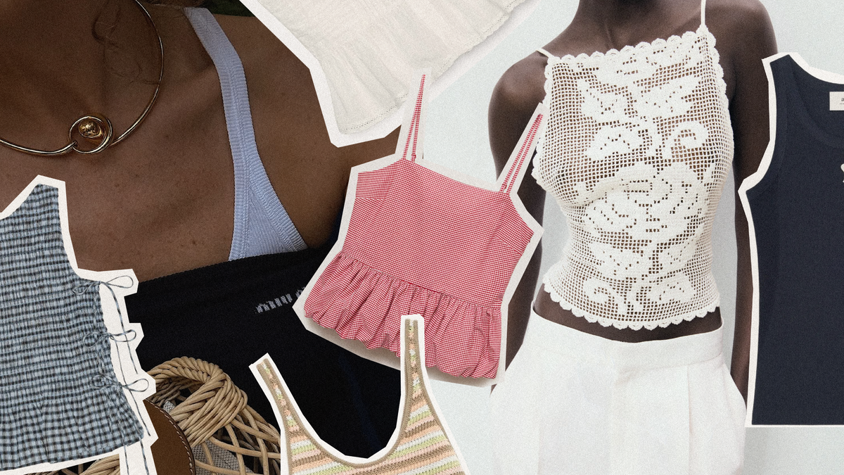 Collage of summer tops showcasing styles for best summer tops 2025, including textures and colors.