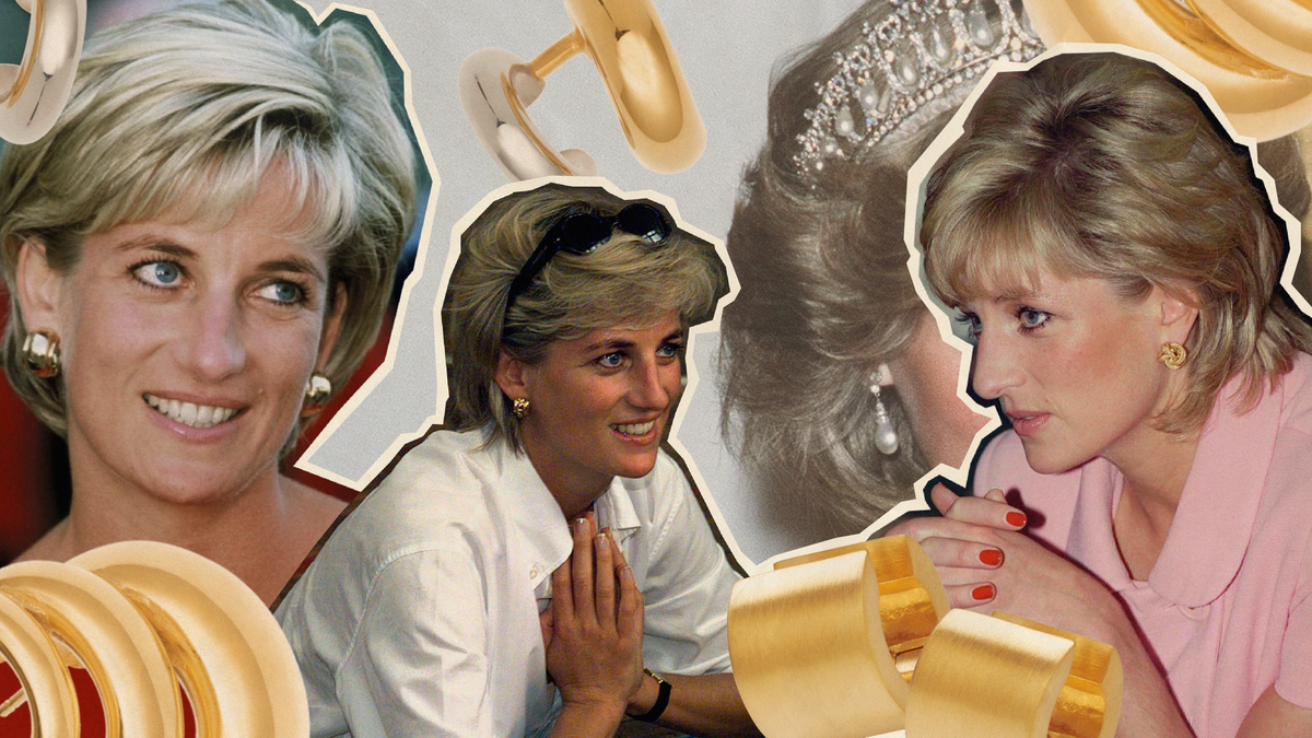 2025 bold stud earrings showcased with iconic fashion and elegance of Princess Diana.