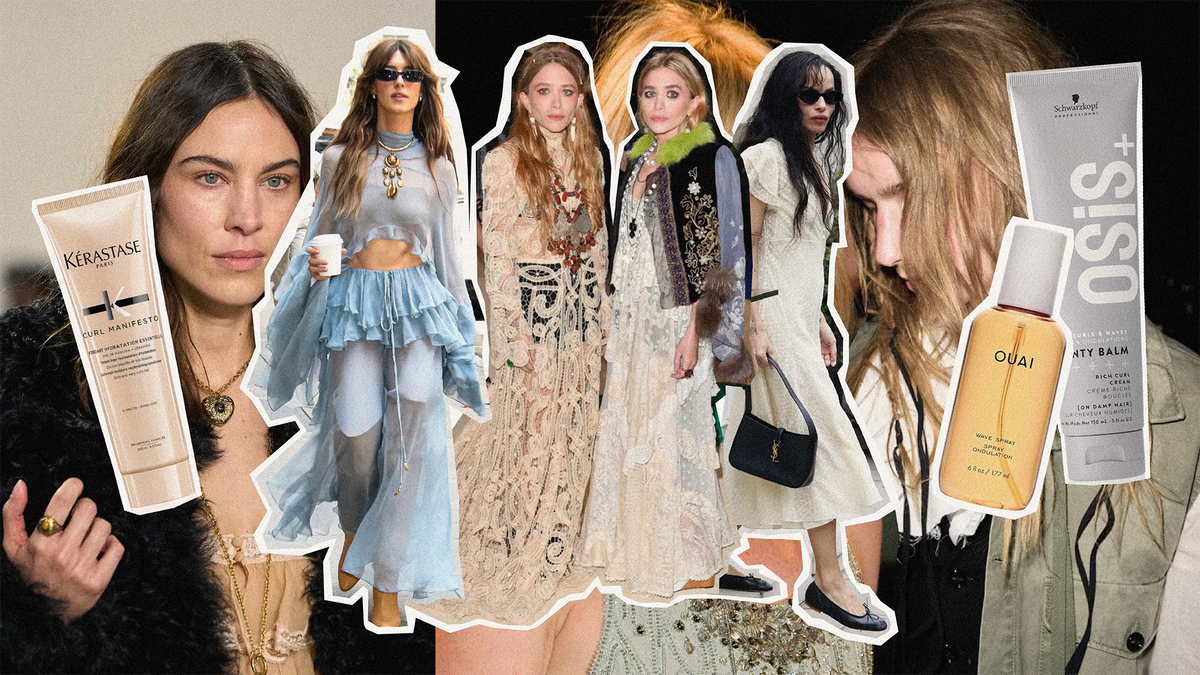 Boho hair refresh trends with stylish models showcasing hair products and chic outfits.