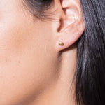 model wearing (non)sphere earrings 18k