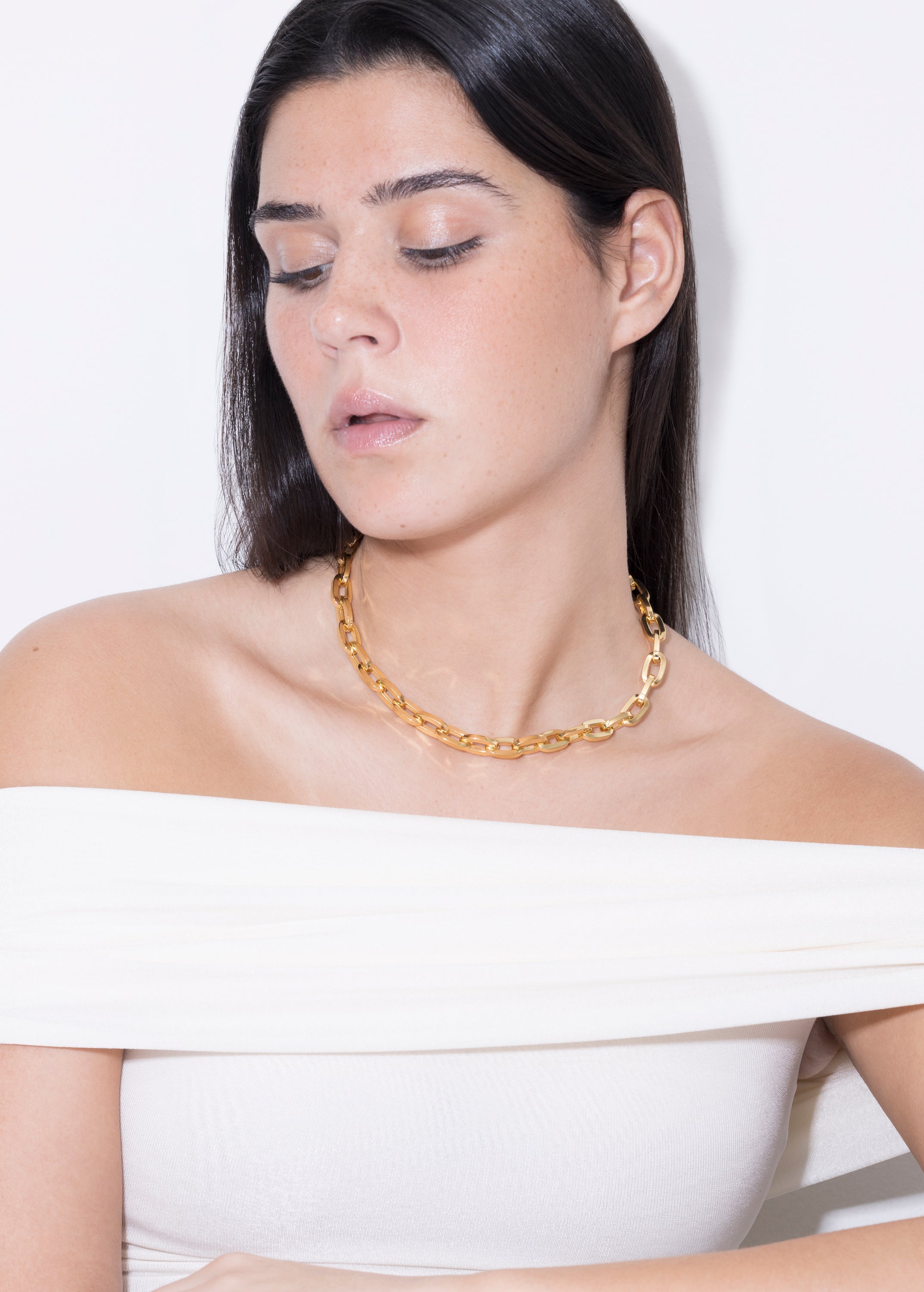 model wearing eden necklace in gold