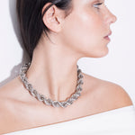 model wearing goliath bia necklace in silver