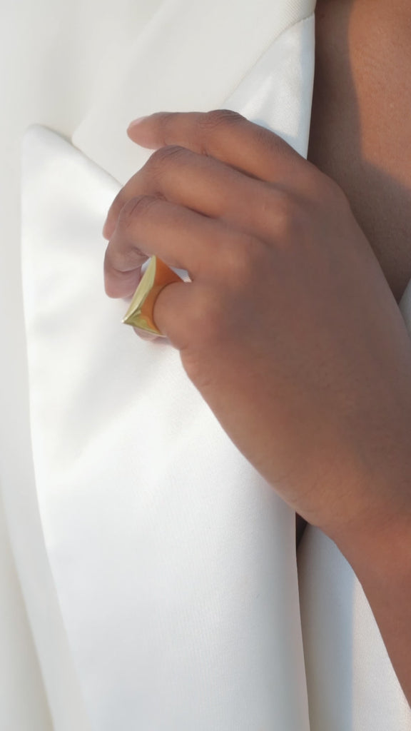 video of model wearing blake ring in gold